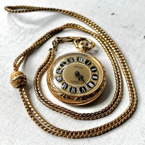 Vintage Arnex Pendant Watch 17j Art Deco 12k GF Slide Chain Necklace Runs